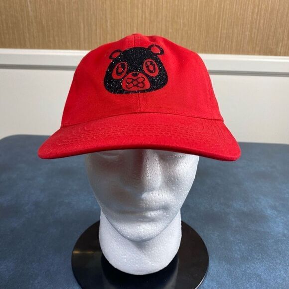 OWNYC Women's Cotton Black Glitter Bear Strapback Dad Hat Red One Size - Picture 1 of 7
